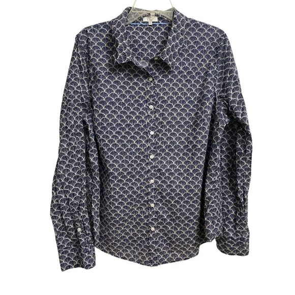 Crown & Ivy Women's Scallop Print Button Front Shirt Size XL Blue White Cotton - Picture 1 of 10